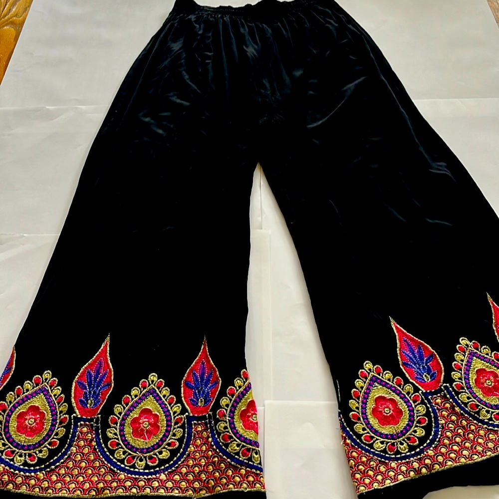 COPY - Ethnic Wear Handmade Indian Ultra Wide Leg Pants Embroidered stretchy on…
